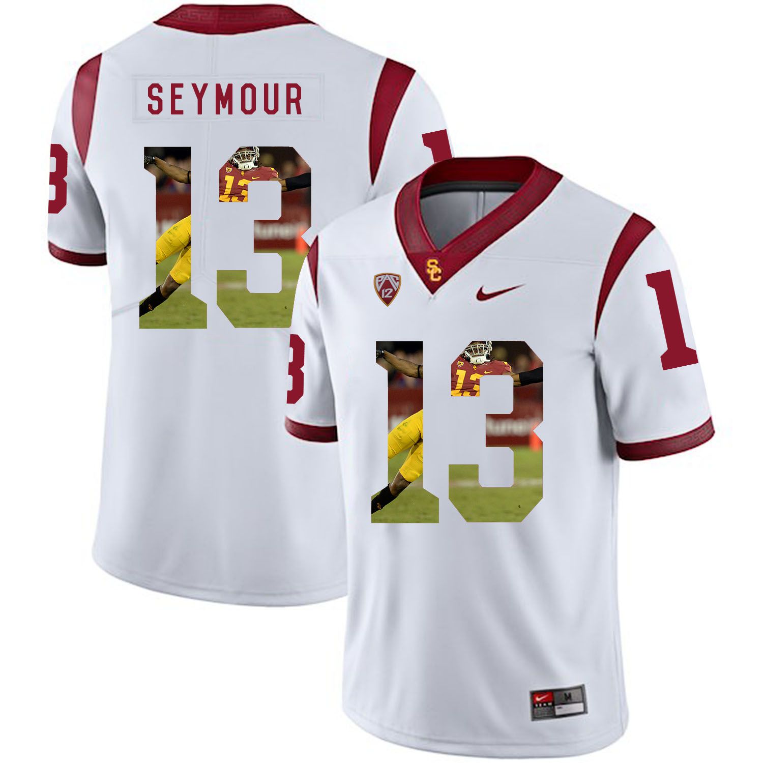 Men USC Trojans 13 Seymour White Fashion Edition Customized NCAA Jerseys